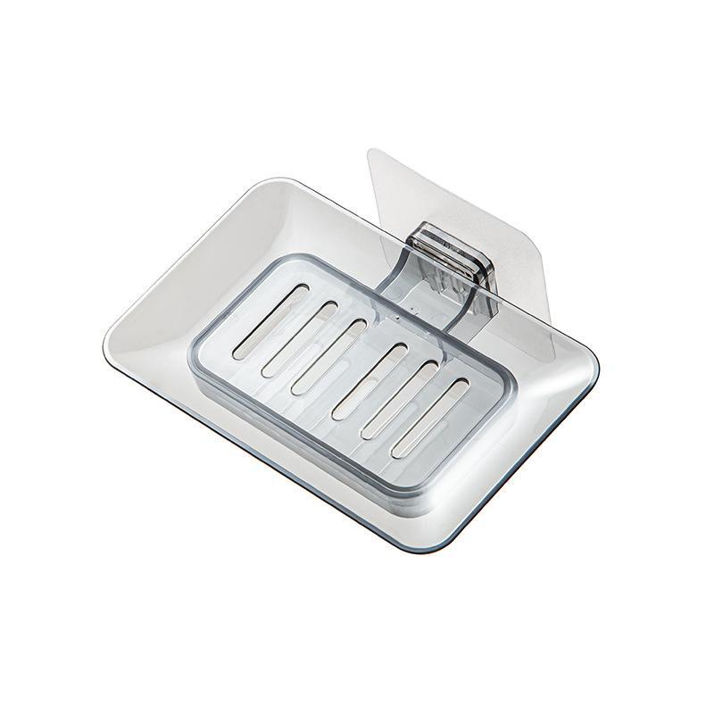 Wall-mounted Transparent Soap Box Is A Household Water-draining Plastic Bathroom Wall-mounted Storage Wonder