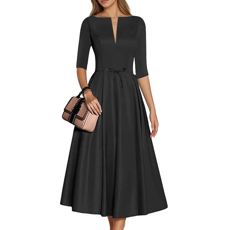 

ZANZEA Женское повседневное элегантное платье с V-образным вырезом, летнее, с рукавом до локтя 2XL чёрный