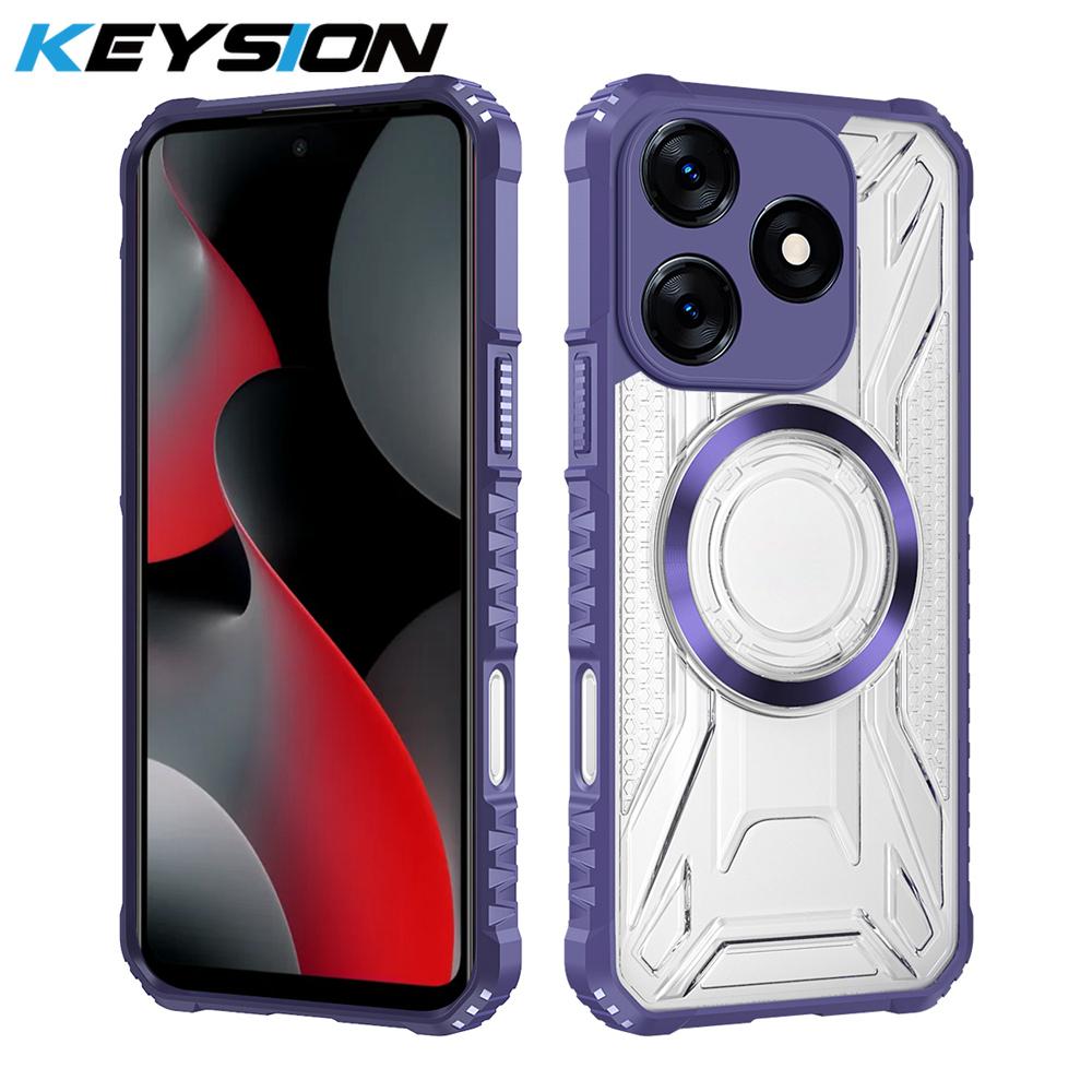 KEYSION Transparent Magnetic Case for TECNO Spark 10 Pro Soft Silicone+PC Heavy Duty Shockproof Phone Cover for Spark 10 4G 10C