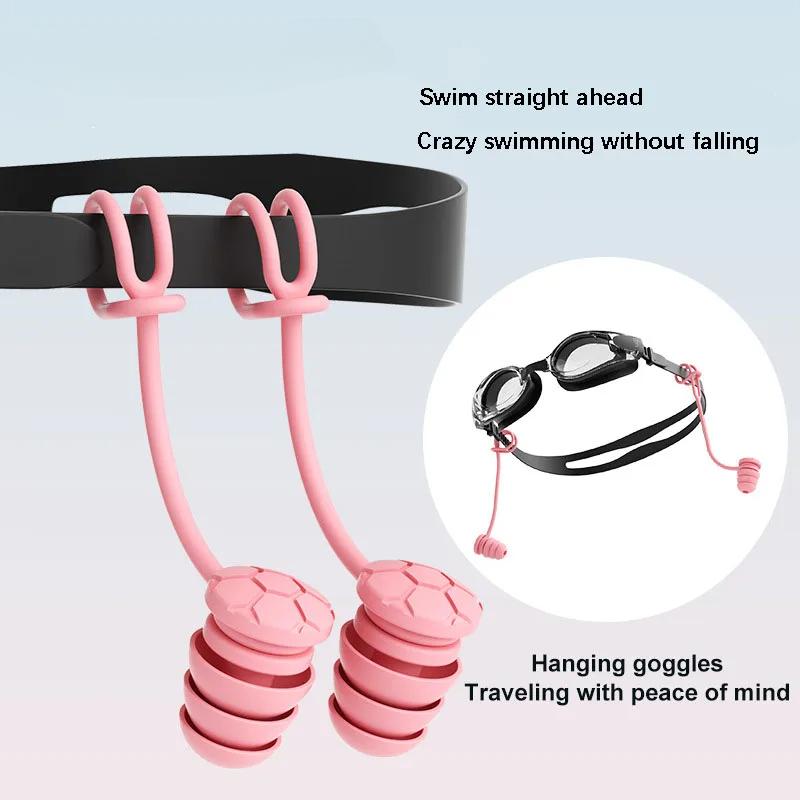 Swimming Earplugs with Rope Waterproof 3-Layer Noise Cancelling for Swim Sleep Ergonomic Design with Lanyard Tether Anti-Loss