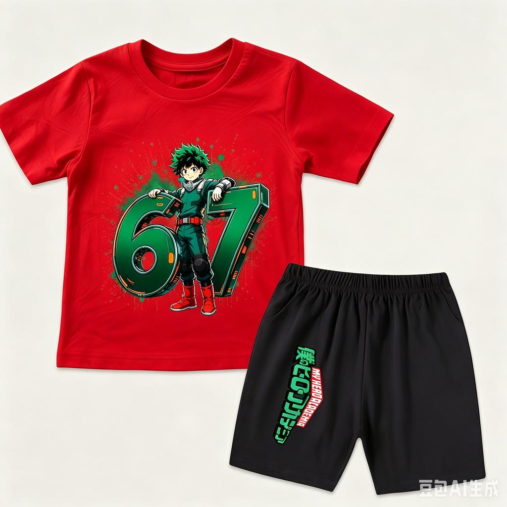 My Hero Academia Izuku Midoriya 67 Print Polyester T Shirt Shorts Set for Kids Boys Girls Summer Outfit
