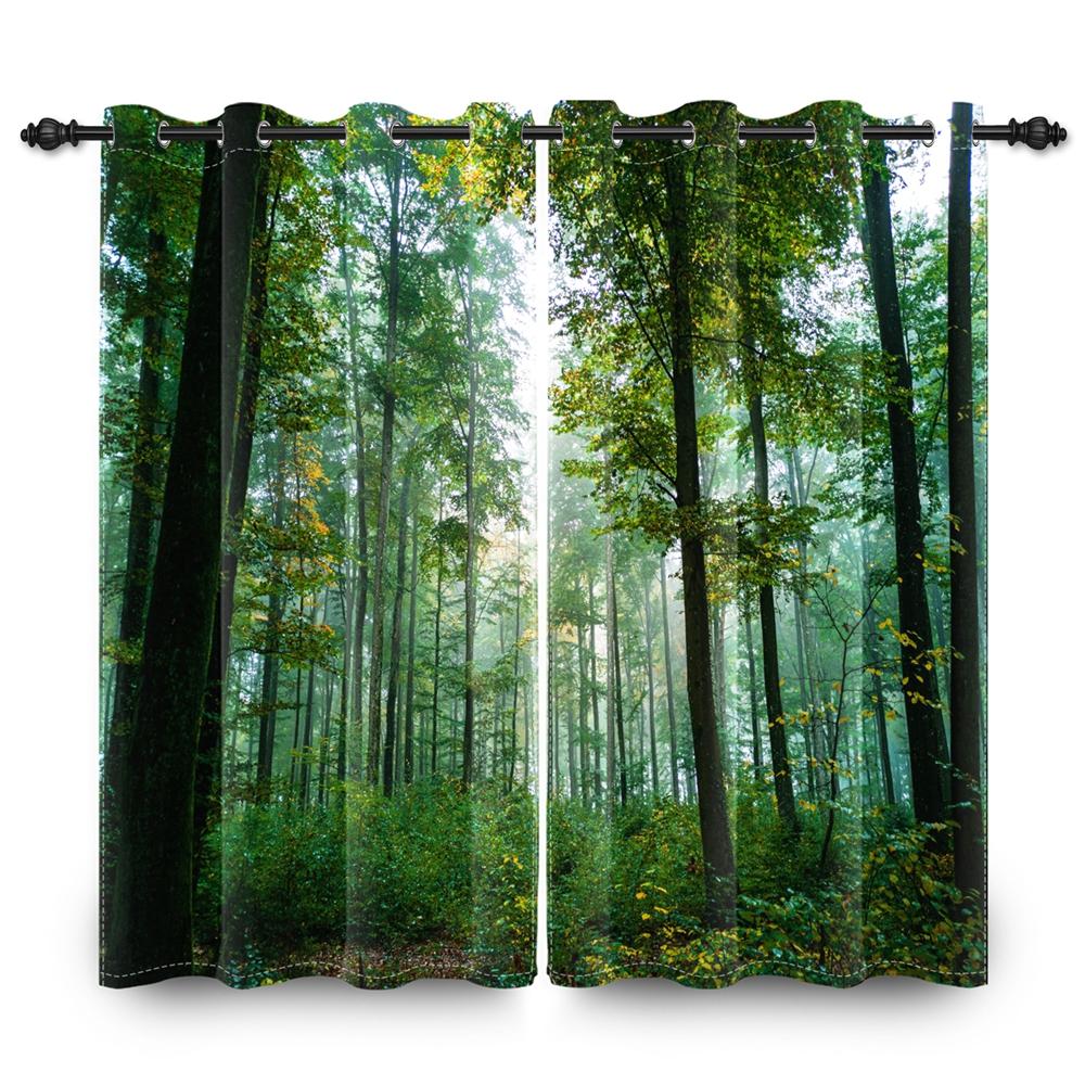 2 pcs Forest Landscape Blackout Curtains Green Nature Scenery for Bedroom Living Room Thermal Insulated Room Darkening Drapes