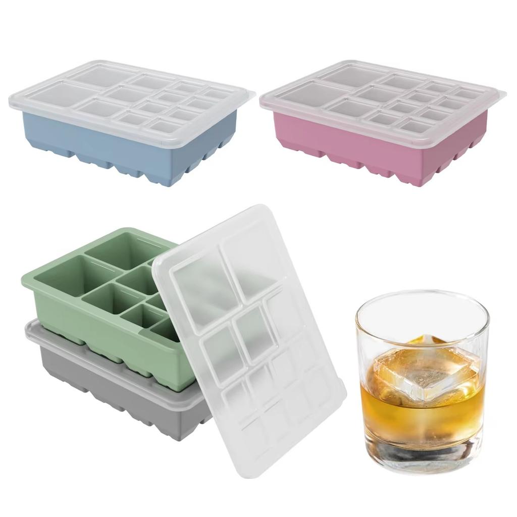 Multi-size 13-Cavity Square Trays, Food Grade Silicone Ice Molds, Easy Release Maker