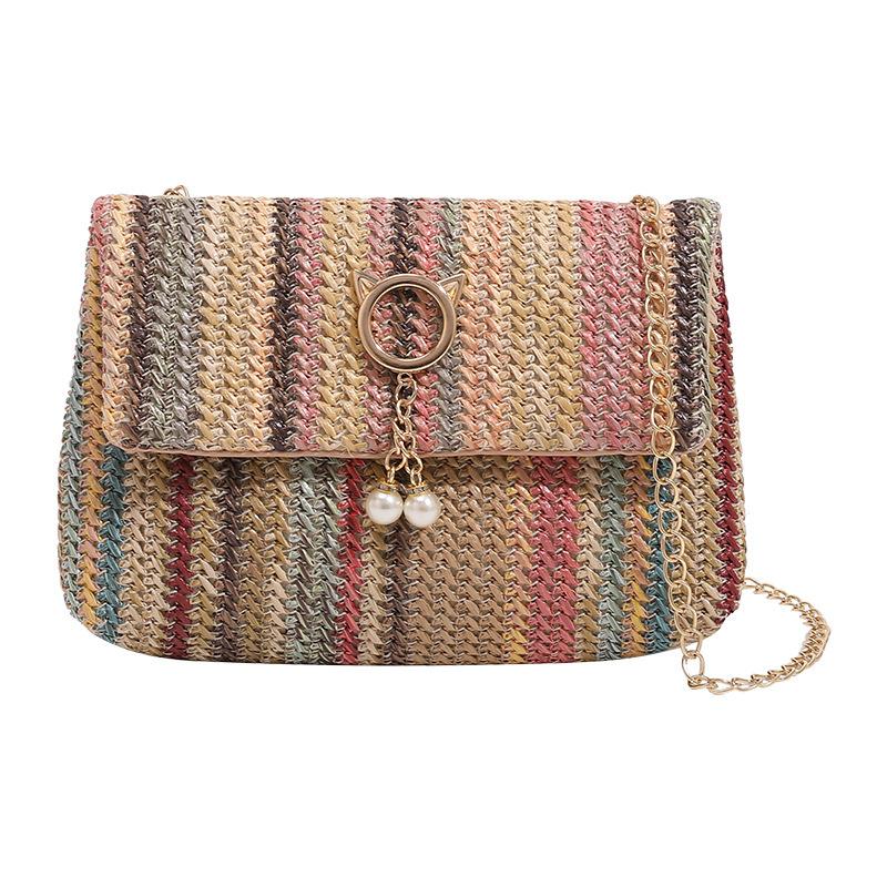 

Fashion women s messenger bag tide straw woven women s bag lock closed simple small square bag