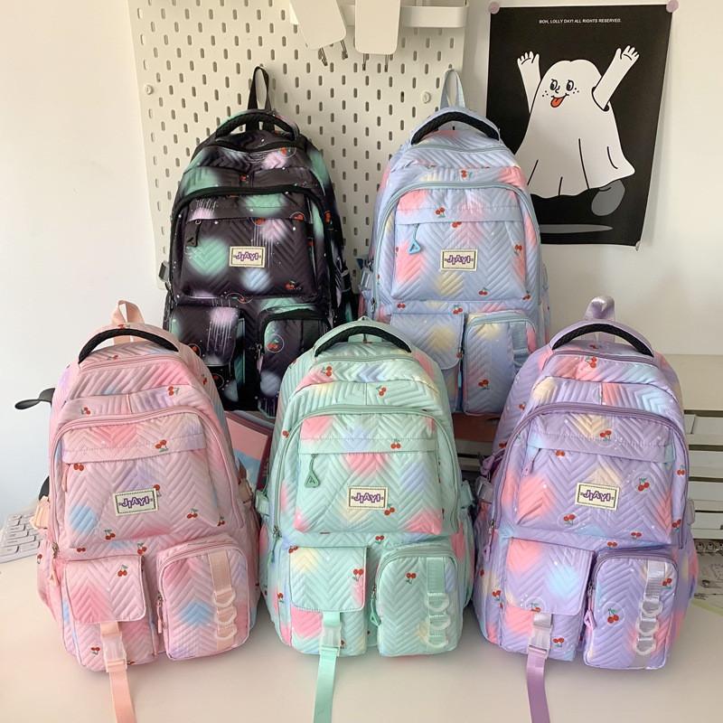 Spotted Fashion Colored Cherry Pattern Student Backpack For High School Use