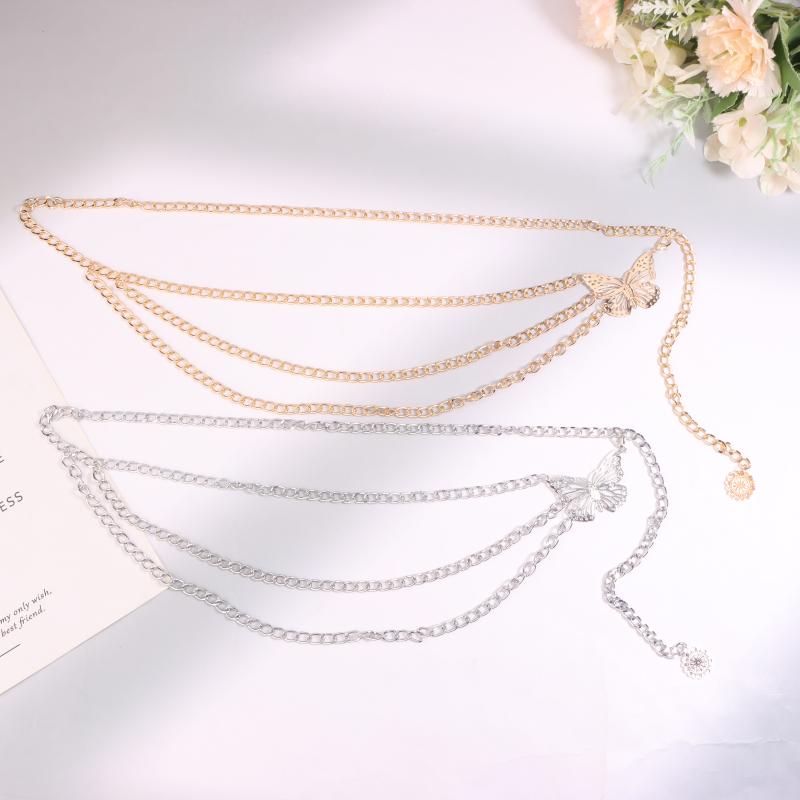 Butterfly Waist Chain Elegant Multi-Layer Butterfly Tassel Waist Chain Belt For Women Metal High Waist Chain Dress Lady Belt