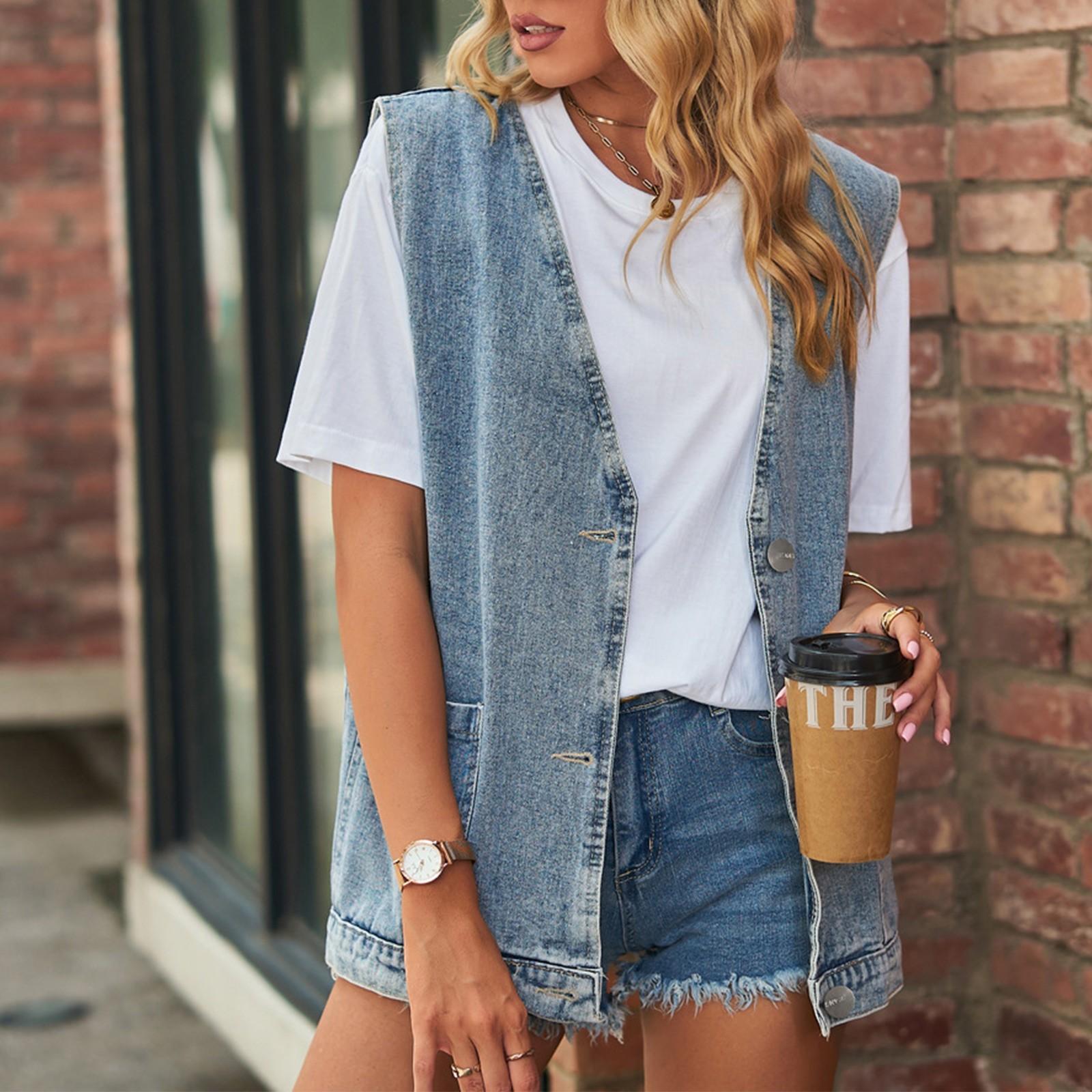 

Ковбойский жилет, камзол, модный джинсовый жилет без рукавов XXXL светло-синий