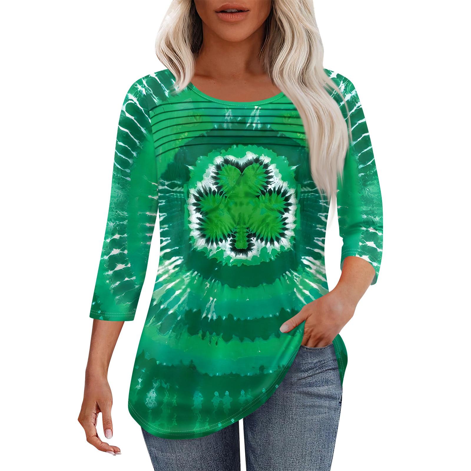 

Женская мода круглый вырез шея плиссированная передняя планка однотонный топ рукав 3/4 XXXL