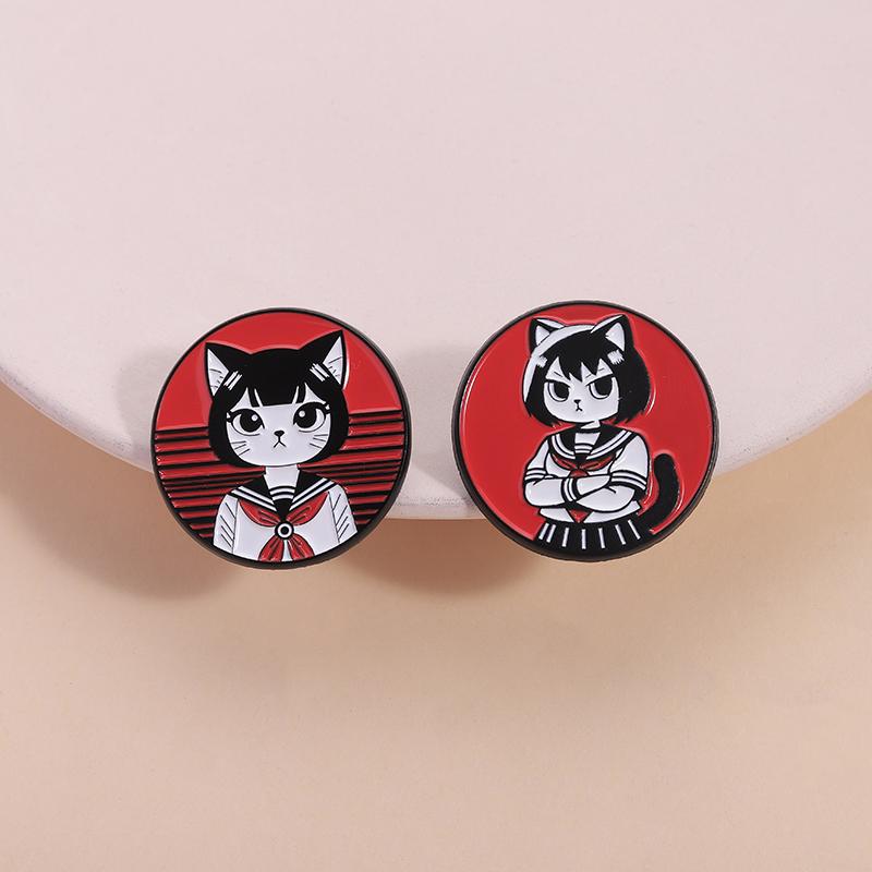 Anime Manga Cat Girl Enamel Pins Otaku Japanese Culture Loves Metal Brooches Lapel Badge Fashion Jewelry Gifts for Friends
