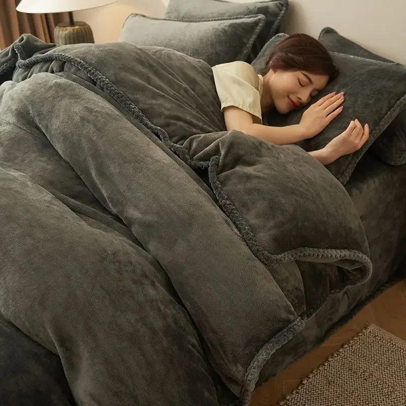 Winter Milk Velvet Bedding Set Warm Thicken Plush Quilt Cover Bed Sheet Pillowcase Double Bed Twin Queen King Duvet Cover Set