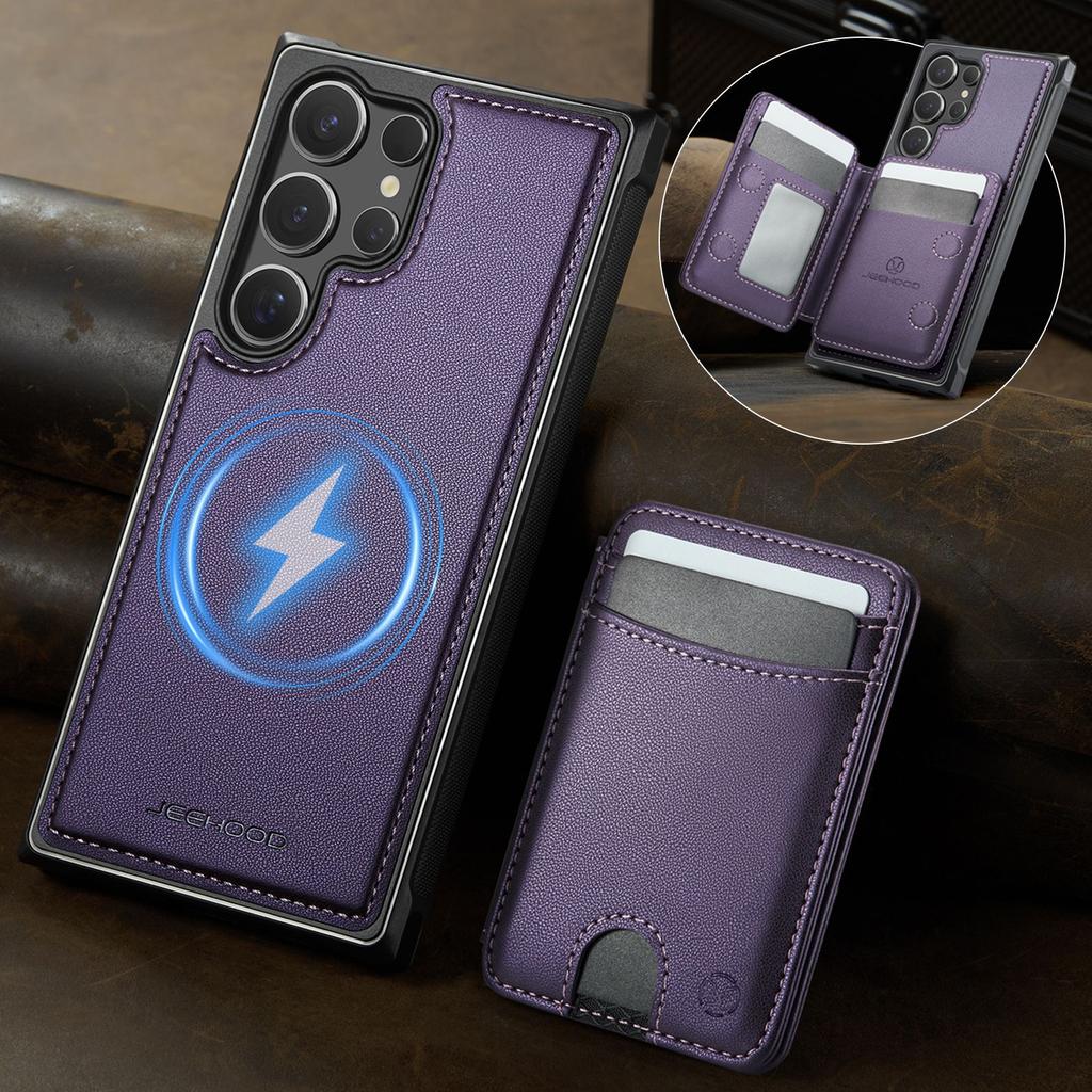 Leder Handyhülle für Samsung Galaxy S26 Ultra S25 Edge S24 Plus S23 FE S22 S21 S20 Note20 Abnehmbares Magnetisches Kartenfach Brieftasche