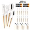 24Pcs New Wooden Handle Dinnerware Cutlery Set Stainless Steel Tableware Knife Fork Tea Spoons Silverware Western Flatware