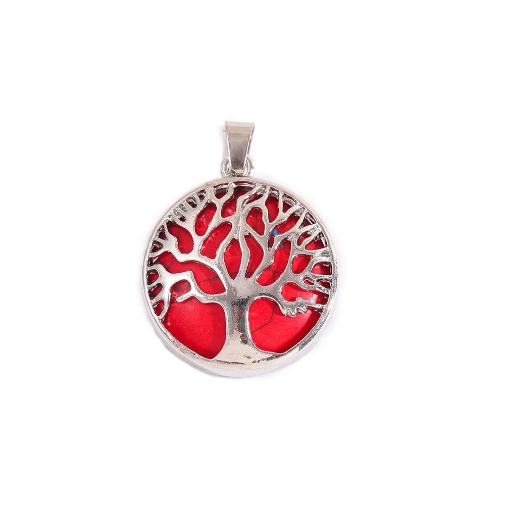 Cross Hollow Life Tree Pendant: Natural Crystal Agate Money Tree Necklace, Natural Stone Round Wishing Tree Pendant.