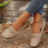 Dames beige flats med ankelkjedelignende dekorasjon - Slip-on sko med lukket tå, overdel i PU ekte skinn og polstret innersåle - Hverdagssko for alle årstider