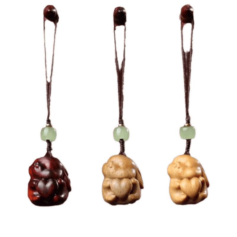 Red Sandalwood Heart Rabbit Phone Charm Pendant Keychain