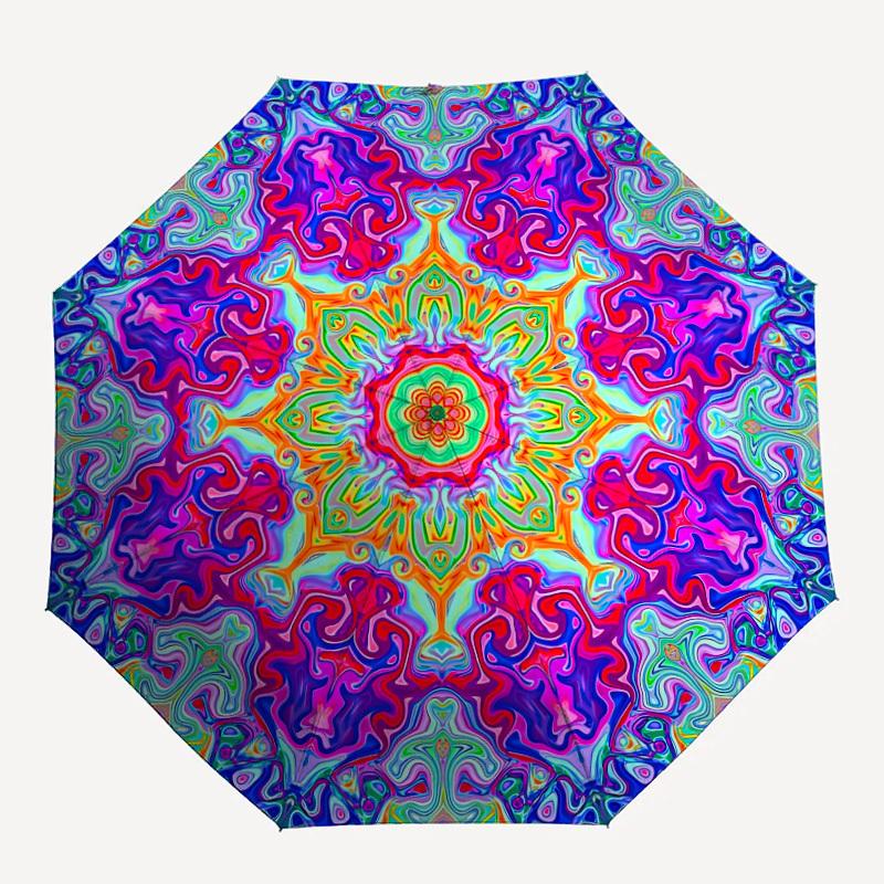 1pc Psychedelic Mandala Automatic Folding Umbrella - Portable Collapsible Design, 8-Rib Iron Frame, Durable Fabric Yy251125160