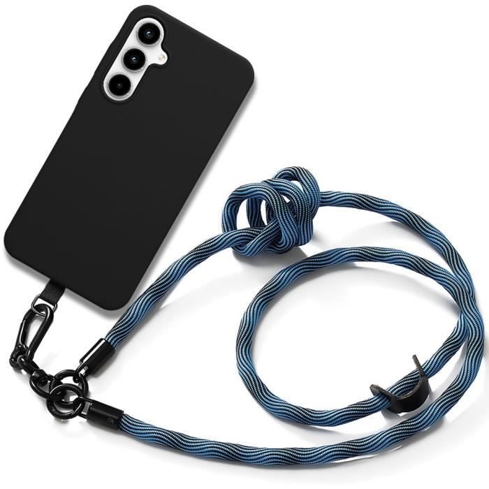 Coque en Silicone - BOOLING - pour Samsung Galaxy A35 5G - Protection Antichoc - Cordon Amovible - Noir/Bleu