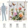 Roses & Butterflies Shower Curtain - Rustic Wood Background, Soft Pink Flowers, Polyester, 12 Hooks, 70.8X70.8 Inches, Washable