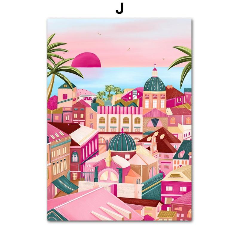 Colorful City Building Lemon Fruit Abstract Landscape Posters and Prints Wall Art Canvas Painting Pictures For Living Room Decor