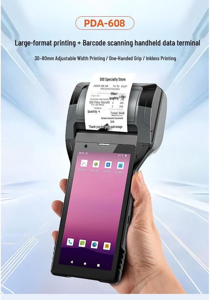 PDA608 Smart Handheld Terminal with HD Scan, Print, NFC, ID Card Reader, RFID, and Expandable Modules