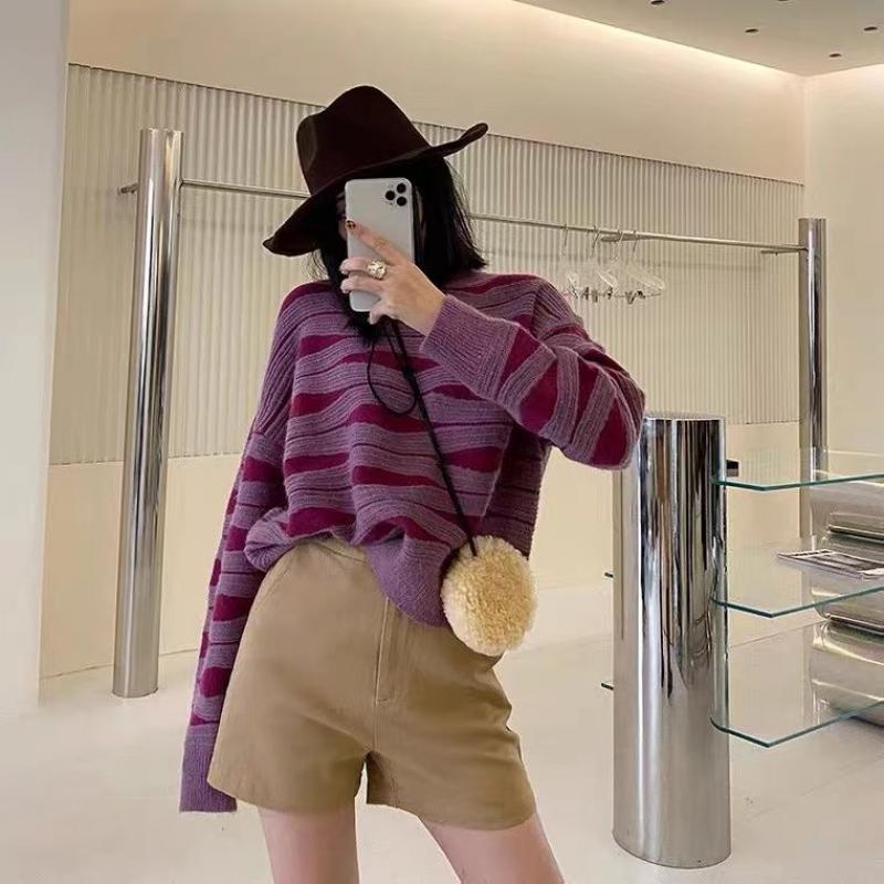 Women's Clothing Winter Sweater Loose Pullover Casual Korean Fashion Print Striped Knitted Tops Elegant and Simple Jumper Female