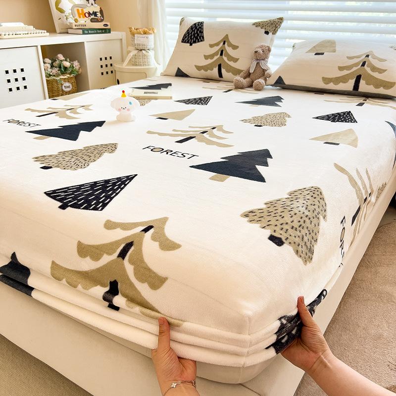 Winter Warm Flannel Fleece Bed Sheet Cartoon Flower Printed Thick Bed Sheets for Winter Single/Queen/King Soft Plush Bed Sheet