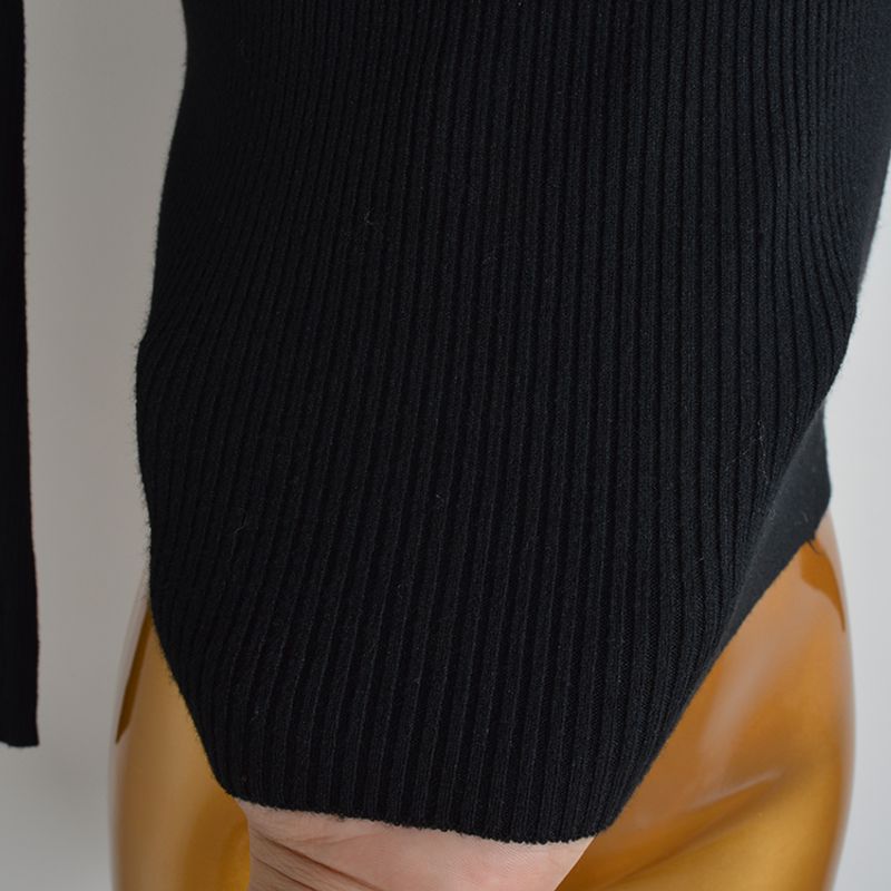 Fall and Winter Black New Polo Collar Pullover Knitting Bottoming Shirt Women's Clothing Silm Slim Looking Stretch All-Matching Long Sleeves Tops