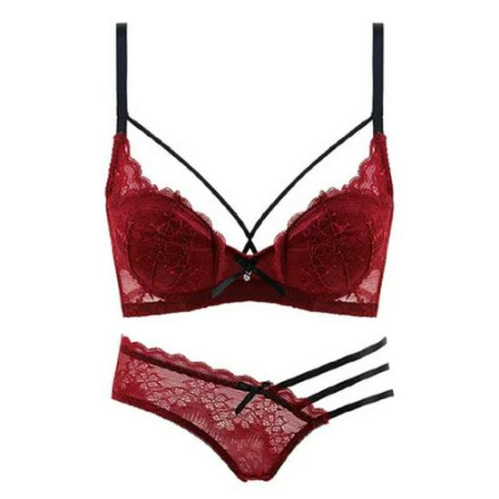 9907 Lace Cross-Strap Bra Set: Sexy European & American Style, Thin Top, Thick Bottom, Steel Ring Support