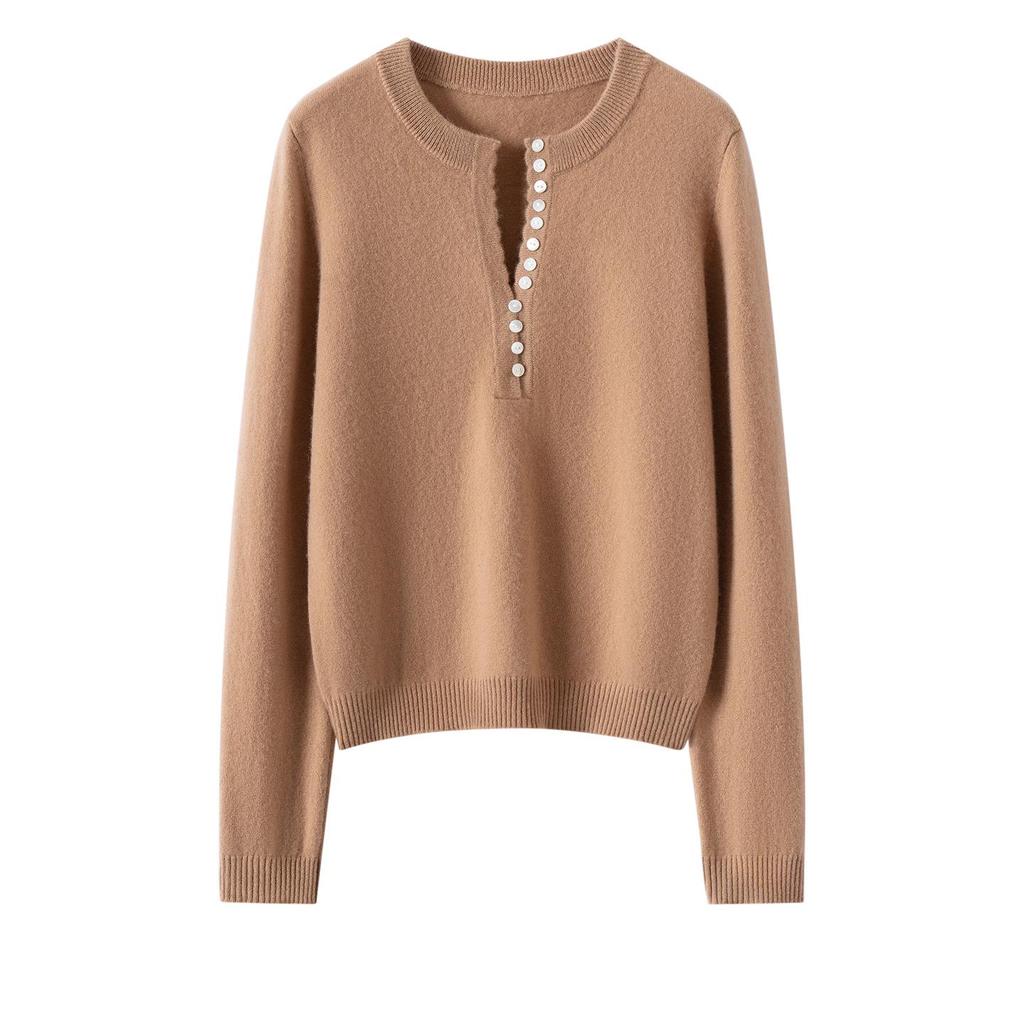 Women's 100% Pure Cashmere Half-Zip Round Neck Sweater - Autumn/Winter Fashion Versatile Knit Base Layer