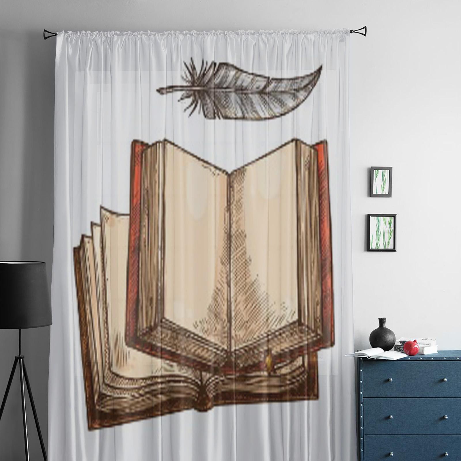 Открытая книга и перо перо прозрачная занавеска для гостиной спальни вуаль шторы для окна — фото 2