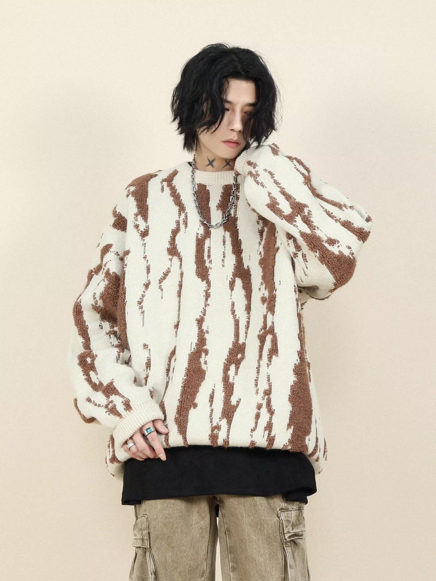 

Trendy Winter Color Block Loose Knit Wool Sweater with Round Neck 2XL абрикосовий