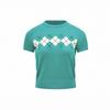 Diamond Pattern Color-Block Short-Sleeve Knit Sweater