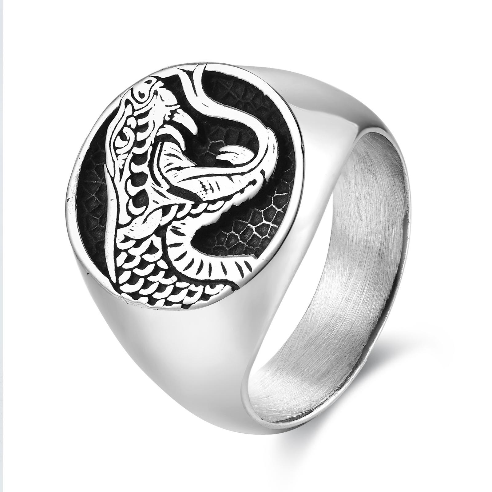 European and American Men s Creative Personalized Cobra Stainless Steel Ring, Retro Domineering Snake Ring, Punk Jewelry 8