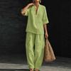 Completi Estivi da Relax a 2 Pezzi per Donna con Scollo a V, Manica Corta e Pantaloni a Gamba Larga, Set Casual per Viaggi e Vacanze