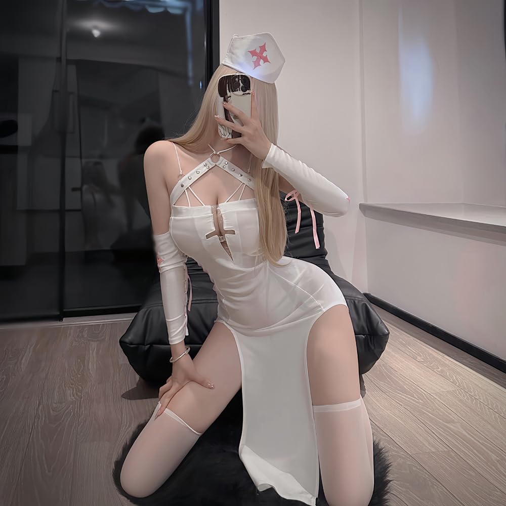 Nurse Sexy Extremely Nurse Open Bare 5 Piece One Size Fits Stockings Included [YAISHN] Uniform, Cosplay, Black, White, Sexy, Erotic, Cute, Uniform,