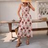 2025 New Vacation Style Plant Print Sleeveless V-neck Long Dress Summer