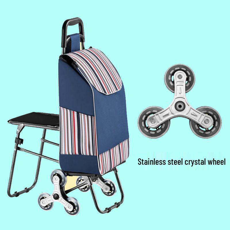 Foldable Stair-Climbing Shopping Cart with Seat for Home Use - Ideal for the Elderly
