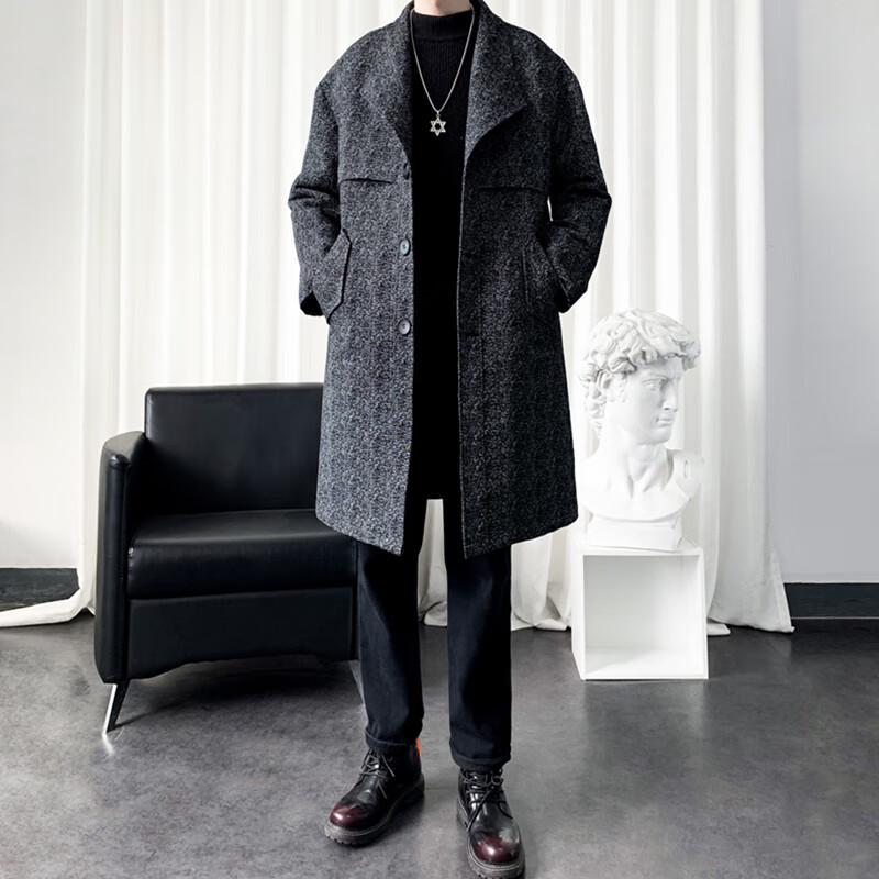 ROMON Men's Business Casual Mid-Length Wool Blend Style Overcoat