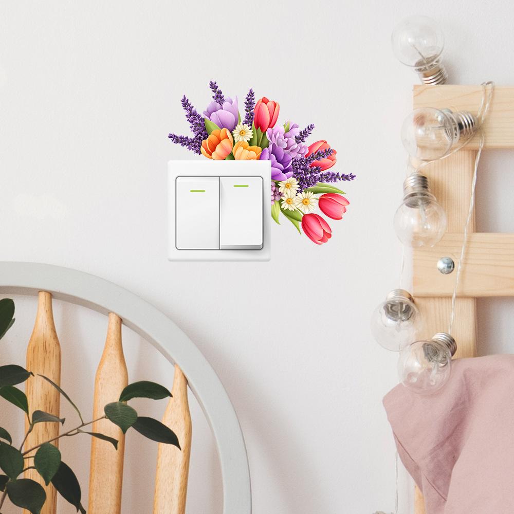 Simple Watercolour Flowers and Leaves Bedroom Living Room Switch Home Background Beautification Wall Stickers