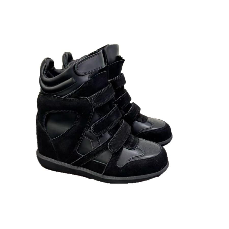 Street Autumn New Style Velcro Invisible Inner Height Increasing Women's Shoes Wedge Heel Color Matching Sports Casual High-top Shoes