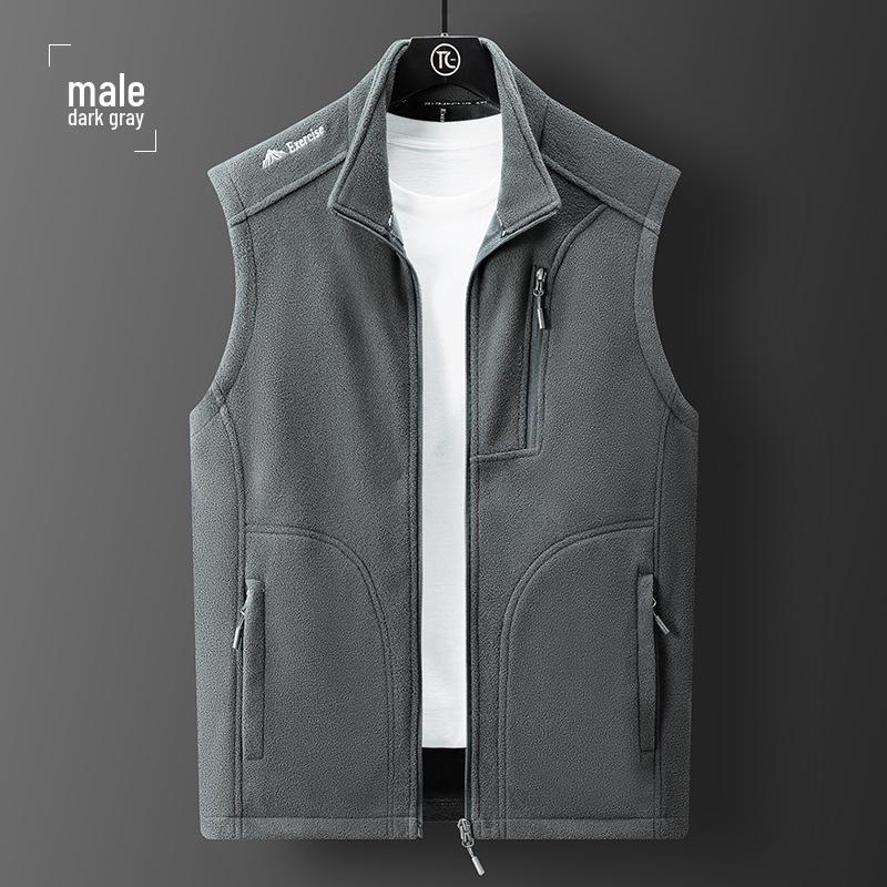 

Мужской флисовый жилет с воротником-стойкой на осень/зиму: Теплая, на бархатной подкладке, повседневная куртка для улицы 5XL