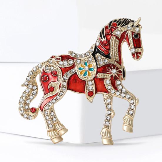 Alloy Multicolor Horse Brooch Rhinestone Inlaid Standing Horse Brooch Lapel Pin Zodiac Year Animal Brooch for Men Women Clothing Accessories