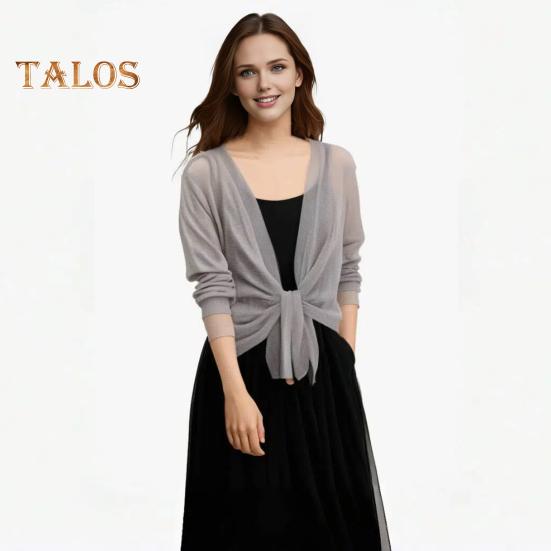 Damen Schalmantel mit V-Ausschnitt, 3/4-Ärmel, zum Schnüren, dünner Mantel, einfarbig, Riemchendesign, normale Passform, Oberteil für Cocktailpartys