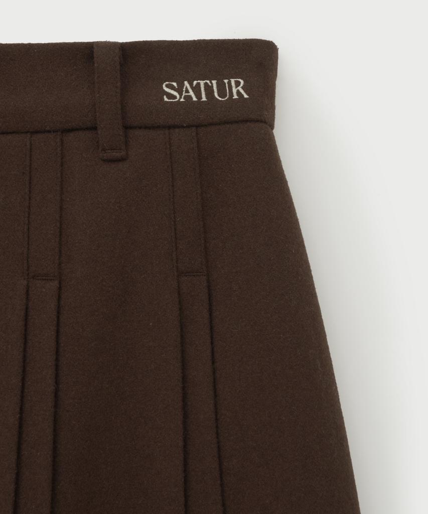 Seteo (W) Wool Blend Pleated Mini Skirt Dark Brown