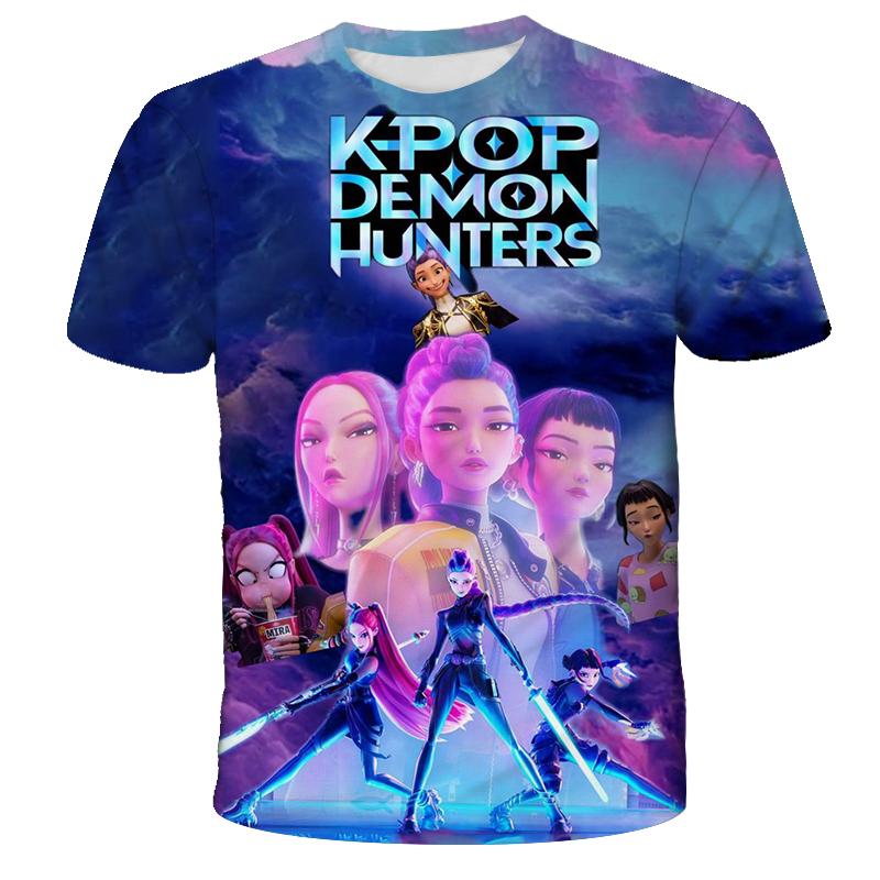 2025 Movie KPop Demon Hunters T-shirt Summer Short Sleeve Tee for Casual Loose Girl Boy Graphic Printed Tops