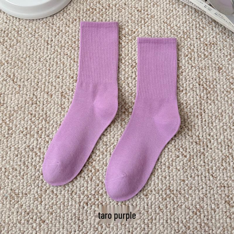 Bunte Damen Kniehohe Candy Color Scrunch Socken - Trendy, Ganzjährig, Mittelhoher Schaft, Einfache Tanz Baumwollsocken