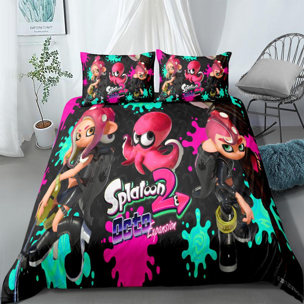 Splatoon Ložní souprava Kreslený bytový textil pro děti Ložní souprava Přikrývka Povlečení do ložnice Queen Dinosauří povlak na přikrývku