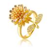 Sunflower Rotating Adjustable Ring: Light Luxury Fashion with Chinese Ink Painting and Drip Oil Copper Micro-Inlay
