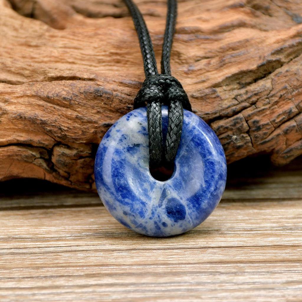 Green Aventurine Round Pendant Necklace with Leather Cord