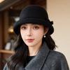 Middle-aged and elderly mother autumn and winter wool top hat women's bow hairball basin hat retro crimped bucket hat thermal hat